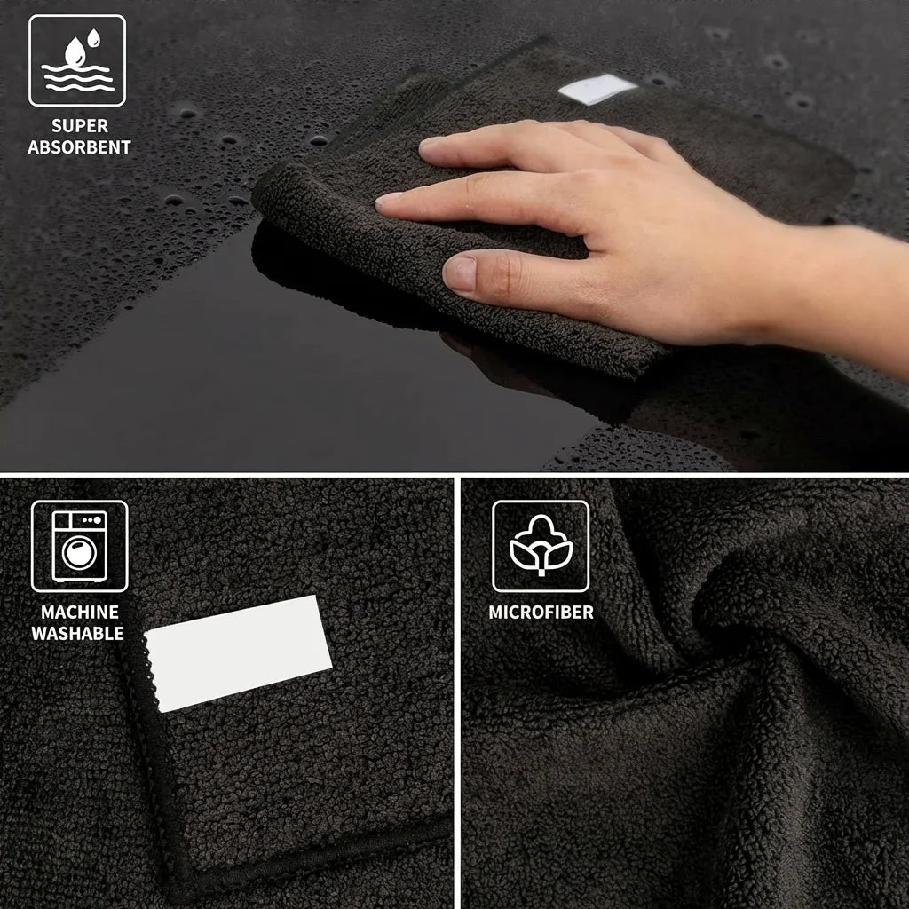 Microfiber Cleaning Cloth Pack of 12, All-Purpose Cleaning Towels, Streak Free Rags, Black 32x32 Cm