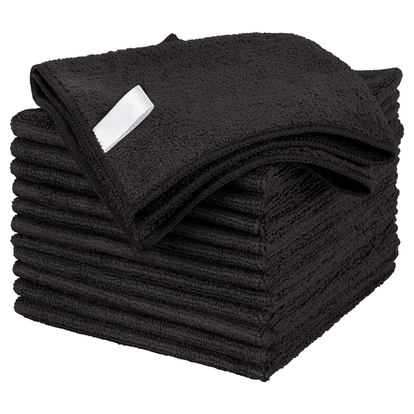 Microfiber Cleaning Cloth Pack of 12, All-Purpose Cleaning Towels, Streak Free Rags, Black 32x32 Cm