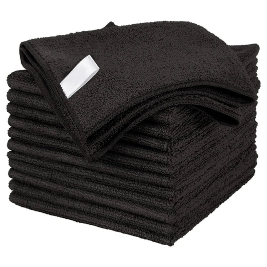 Microfiber Cleaning Cloth Pack of 12, All-Purpose Cleaning Towels, Streak Free Rags, Black 32x32 Cm
