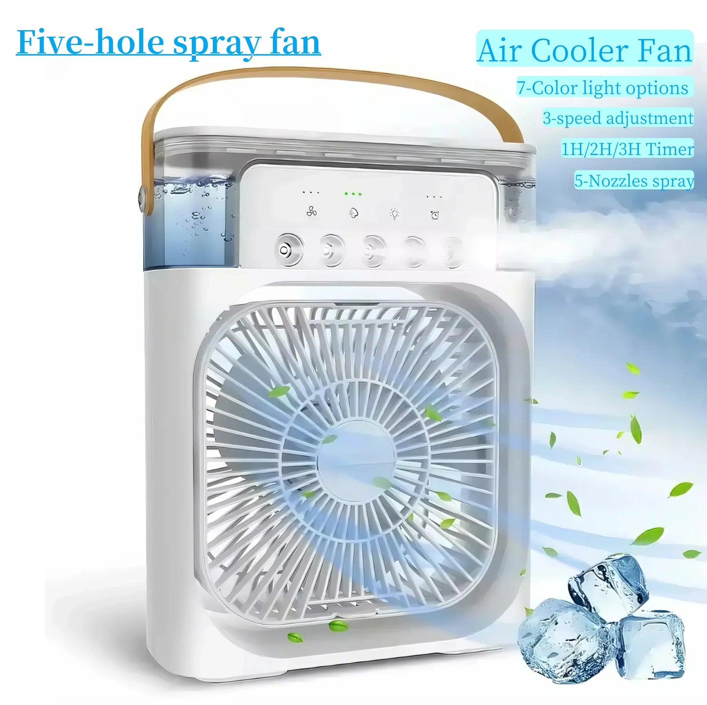 Portable Household 3-in-1 Mini Air Cooler Fan with LED Night Light And 5-Hole Humidifier Function Timer 1-3 Hours Cooling Fan
