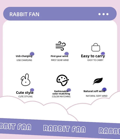 Cute Cartoon Rabbit Ear Desktop Fan USB Rechargeable Handheld Fan Summer Cooling Gift for Kids Children Home Office Rechargeable