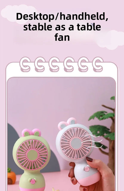 Cute Cartoon Rabbit Ear Desktop Fan USB Rechargeable Handheld Fan Summer Cooling Gift for Kids Children Home Office Rechargeable