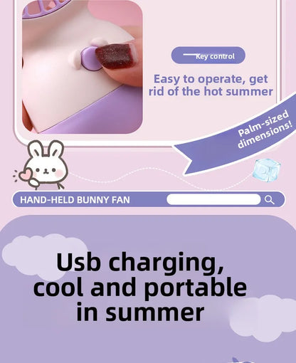 Cute Cartoon Rabbit Ear Desktop Fan USB Rechargeable Handheld Fan Summer Cooling Gift for Kids Children Home Office Rechargeable