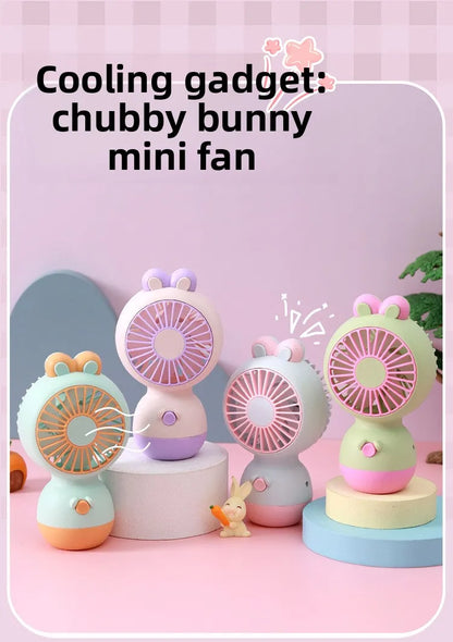 Cute Cartoon Rabbit Ear Desktop Fan USB Rechargeable Handheld Fan Summer Cooling Gift for Kids Children Home Office Rechargeable