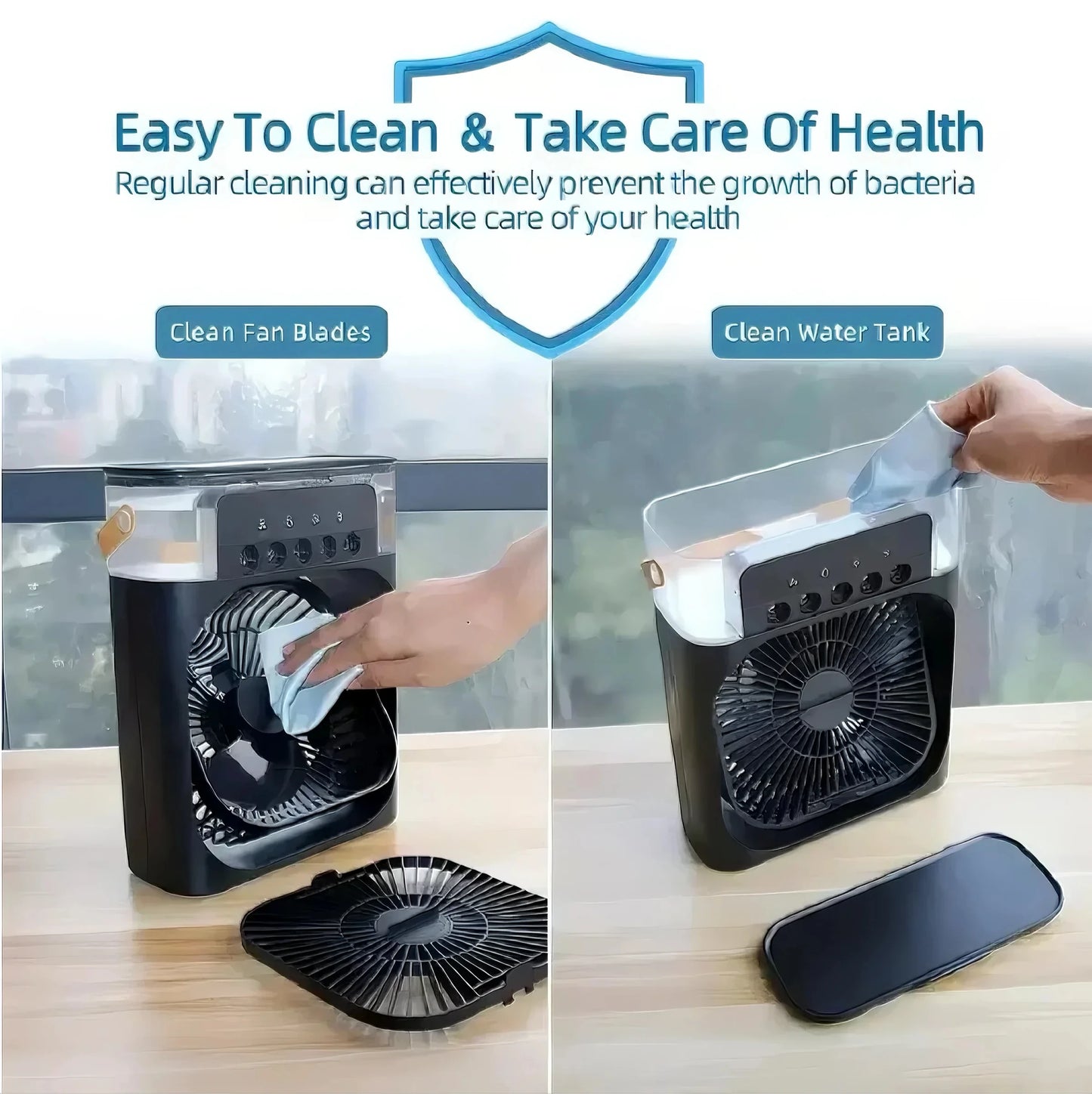 Portable Household 3-in-1 Mini Air Cooler Fan with LED Night Light And 5-Hole Humidifier Function Timer 1-3 Hours Cooling Fan
