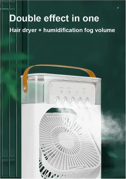Portable Household 3-in-1 Mini Air Cooler Fan with LED Night Light And 5-Hole Humidifier Function Timer 1-3 Hours Cooling Fan