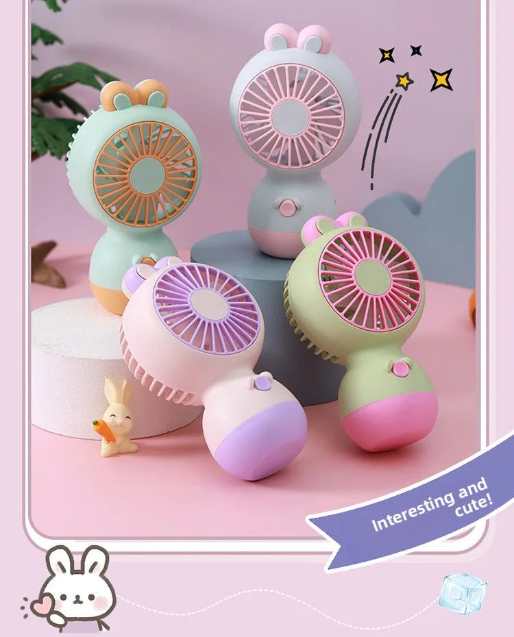 Cute Cartoon Rabbit Ear Desktop Fan USB Rechargeable Handheld Fan Summer Cooling Gift for Kids Children Home Office Rechargeable