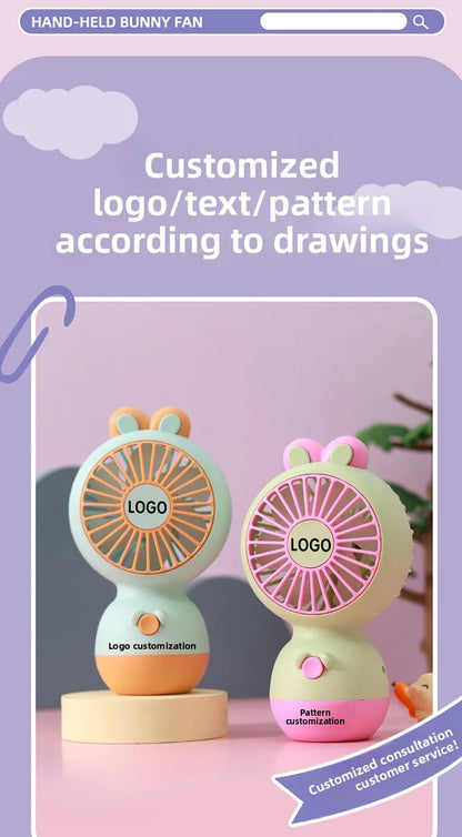 Cute Cartoon Rabbit Ear Desktop Fan USB Rechargeable Handheld Fan Summer Cooling Gift for Kids Children Home Office Rechargeable