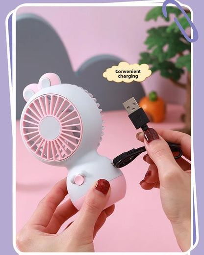 Cute Cartoon Rabbit Ear Desktop Fan USB Rechargeable Handheld Fan Summer Cooling Gift for Kids Children Home Office Rechargeable