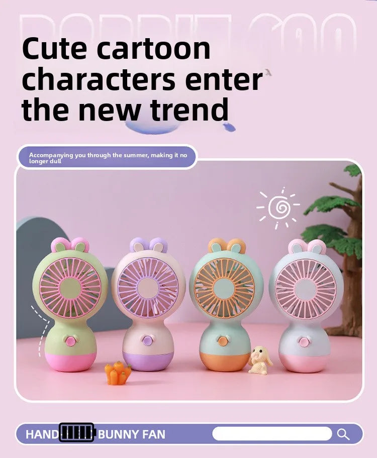 Cute Cartoon Rabbit Ear Desktop Fan USB Rechargeable Handheld Fan Summer Cooling Gift for Kids Children Home Office Rechargeable