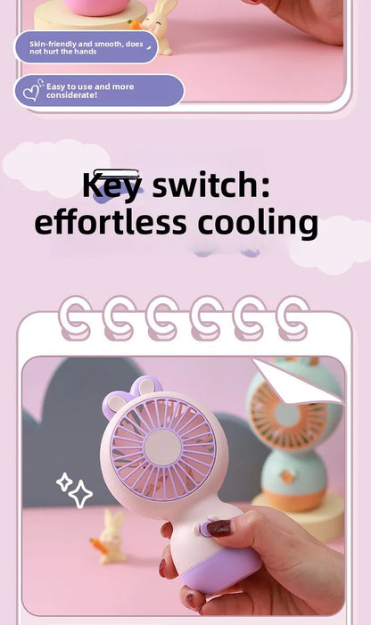 Cute Cartoon Rabbit Ear Desktop Fan USB Rechargeable Handheld Fan Summer Cooling Gift for Kids Children Home Office Rechargeable