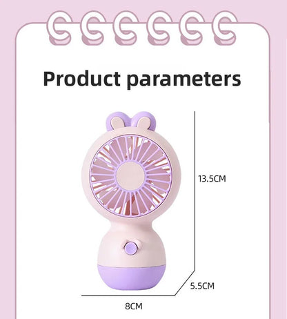 Cute Cartoon Rabbit Ear Desktop Fan USB Rechargeable Handheld Fan Summer Cooling Gift for Kids Children Home Office Rechargeable